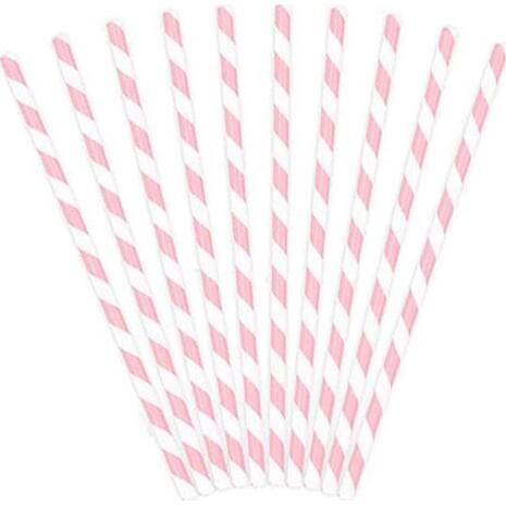Καλαμάκια χάρτινα URSUS ριγέ ροζ λευκό 80 mm (συσκευασία 16 τεμαχίων)
